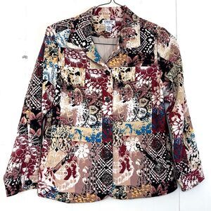 Graff Vintage Blazer Size Medium Colorful Abstract Art Print Button Closure Sz M